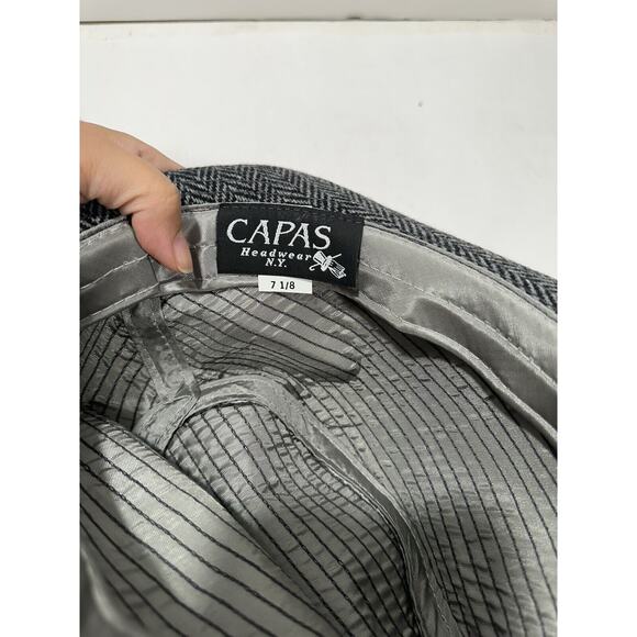 Capas Headwear Tweed Black White Gray Godfather Hat 7 1/8 Red Feather Gorgeous - Picture 5 of 11